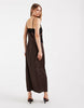 PIECES satin cami maxi dress with lace trim in chocolate brown
