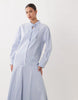 maxi shirt dress with scarf neck detail in blue pinstripe
