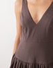 deep v-neck dropped waist midaxi sundress in brown