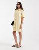 PIECES denim mini shirt dress in pale yellow