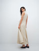 Topshop premium funnel neck dropped waist midaxi dress in natural woven stripes