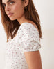 Esmée tie front puff sleeve maxi dress in white ditsy floral