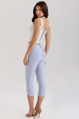 blue stretch twill fitted capri trousers