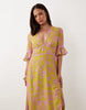Hope & Ivy Petite v-neck frill short sleeve slit front maxi dress in green and pink floral