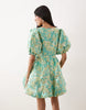 Sister Jane jacquard puff sleeve bubble hem mini dress in pistachio floral