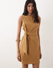 Mango boat neck belted sleeveless mini dress in brown
