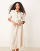 JDY linen mix midi shirt dress in beige