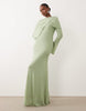 Modesty mesh maxi dress with overlay draped neckline detail in sage green