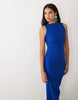Vesper bengaline open back high neck maxi dress in cobalt