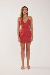 Perfect Stranger Sia Linen Mini Dress Burnt Red