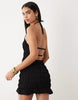 Aria Cove shirred halterneck open back detail mini dress in black