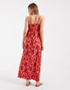 PIECES wrap detail cami plisse maxi dress in pink and red floral print