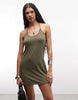 Weekday halter neck mini dress in khaki green - exclusive to ASOS