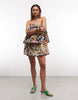 mini bandeau dress with ruffle details in fruit print