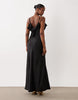 VILA ruffle detail satin cami maxi dress in black