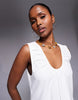 Kaiia cotton blend ruched scoop neck midaxi beach dress in white