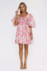 Free To Be Puff Sleeve Floral Mini Dress Pink