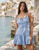 cotton sateen tie bust dropped waist mini sundress in blue