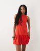 sleeveless mini dress with bubble hem in red