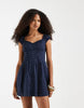 Hollister milkmaid mini dress in navy polka dots