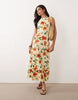 halter trapeze midi dress in blurred floral print