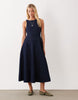 denim circle hem midi dress with cut out detail in rinse