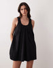 poplin scoop ruched neck mini sundress in black