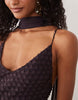 bias plunge cami dress with full godets and scarf detail in chocolate