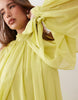 high neck chiffon mini dress with open sleeve in lime green