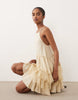 double cloth washed mini sundress with distressed ruffles and lace panels in tea stained wash