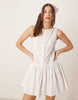 slash neck button down dropped waist mini dress in white