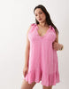 Esmee Curve tie strap mini beach dress in pink
