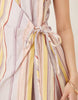 cotton linen blend halter neck wrap mini sundress in pastel mixed stripes