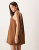 cotton linen v neck smock midi dress in warm chocolate