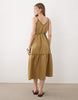 tie detailing tiered maxi dress with tipping in olive