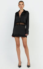Gabrielle Top - Long Sleeve Shirt With Lace Trim in Black