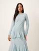 long sleeve ruffle chiffon maxi dress in dusky blue