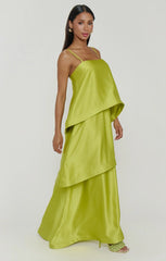 Ella Maxi Dress ~ Chartreuse Luxe Satin