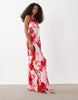 Vero Moda sleeveless open back satin midi dress with overblown floral print in light pink