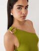 one shoulder midaxi dress with hardware trim in olive green