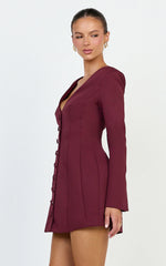 Lavender Mini Dress - Wide Neck Button Down Blazer Dress in Wine