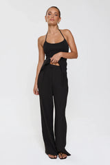 Modern Preppy Tailored Halter Top Black