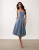 TFNC stretch denim cami cup detail full skirt midi dress in blue