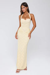Delicate Daydream Halter Lace Maxi Dress Yellow