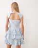 embroidered mini dress with layered skirt in pale blue