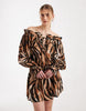 Aray sheer off the shoulder mini beach dress in animal print