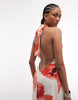 Susmie's halterneck maxi dress with poppy print in white and red