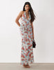 AFRM Athens printed mesh halter neck tiered maxi dress in blue floral