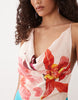 Tall deep cowl asymmetric open back maxi dress in scarf print