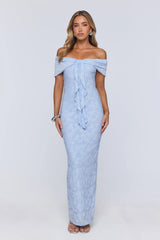 Sunshine Pop Off Shoulder Maxi Dress Blue
